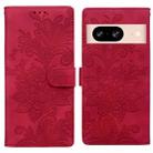 For Google Pixel 8 Lace Floral Embossed Magnetic Buckle PU Phone Case With Wrist Strap(Red) - 1