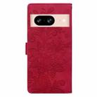 For Google Pixel 8 Lace Floral Embossed Magnetic Buckle PU Phone Case With Wrist Strap(Red) - 3