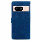 For Google Pixel 8 Lace Floral Embossed Magnetic Buckle PU Phone Case With Wrist Strap(Blue) - 3