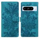 For Google Pixel 8 Pro Lace Floral Embossed Magnetic Buckle PU Phone Case With Wrist Strap(Green) - 1