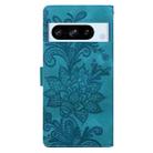 For Google Pixel 8 Pro Lace Floral Embossed Magnetic Buckle PU Phone Case With Wrist Strap(Green) - 3