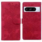 For Google Pixel 8 Pro Lace Floral Embossed Magnetic Buckle PU Phone Case With Wrist Strap(Red) - 1