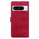 For Google Pixel 8 Pro Lace Floral Embossed Magnetic Buckle PU Phone Case With Wrist Strap(Red) - 3