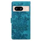 For Google Pixel 8A Lace Floral Embossed Magnetic Buckle PU Phone Case With Wrist Strap(Green) - 3