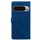 For Google Pixel 9 / 9 Pro Lace Floral Embossed Magnetic Buckle PU Phone Case With Wrist Strap(Blue) - 3