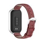 For Xiaomi Smart Band 9 Active / Redmi Band 3 Mijobs Metal Shell Genuine Leather Watch Band(Red Silver) - 3