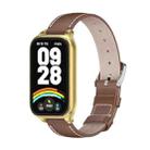 For Xiaomi Smart Band 9 Active / Redmi Band 3 Mijobs Metal Shell Genuine Leather Watch Band(Brown Gold) - 1