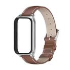 For Xiaomi Smart Band 9 Active / Redmi Band 3 Mijobs Metal Shell Genuine Leather Watch Band(Brown Silver) - 2