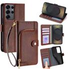 For Samsung Galaxy S25 Ultra 5G Zipper Bag Leather Phone Case(Brown) - 1