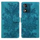 For Motorola Moto E13 Lace Floral Embossed Magnetic Buckle PU Phone Case With Wrist Strap(Green) - 1