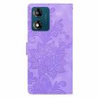 For Motorola Moto E13 Lace Floral Embossed Magnetic Buckle PU Phone Case With Wrist Strap(Purple) - 3