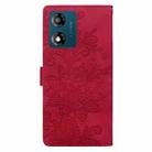 For Motorola Moto E13 Lace Floral Embossed Magnetic Buckle PU Phone Case With Wrist Strap(Red) - 3