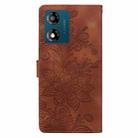 For Motorola Moto E13 Lace Floral Embossed Magnetic Buckle PU Phone Case With Wrist Strap(Brown) - 3