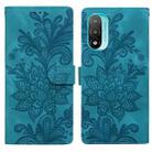 For Motorola Moto E20 Lace Floral Embossed Magnetic Buckle PU Phone Case With Wrist Strap(Green) - 1