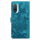 For Motorola Moto E20 Lace Floral Embossed Magnetic Buckle PU Phone Case With Wrist Strap(Green) - 3