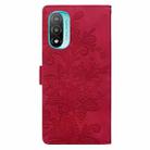 For Motorola Moto E20 Lace Floral Embossed Magnetic Buckle PU Phone Case With Wrist Strap(Red) - 3