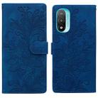 For Motorola Moto E20 Lace Floral Embossed Magnetic Buckle PU Phone Case With Wrist Strap(Blue) - 1