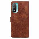 For Motorola Moto E20 Lace Floral Embossed Magnetic Buckle PU Phone Case With Wrist Strap(Brown) - 3