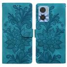 For Motorola Moto E22 / E22i Lace Floral Embossed Magnetic Buckle PU Phone Case With Wrist Strap(Green) - 1