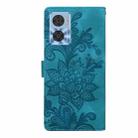 For Motorola Moto E22 / E22i Lace Floral Embossed Magnetic Buckle PU Phone Case With Wrist Strap(Green) - 3