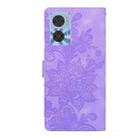 For Motorola Moto E22 / E22i Lace Floral Embossed Magnetic Buckle PU Phone Case With Wrist Strap(Purple) - 3