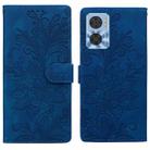 For Motorola Moto E22 / E22i Lace Floral Embossed Magnetic Buckle PU Phone Case With Wrist Strap(Blue) - 1