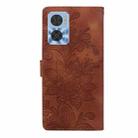 For Motorola Moto E22 / E22i Lace Floral Embossed Magnetic Buckle PU Phone Case With Wrist Strap(Brown) - 3