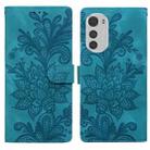 For Motorola Moto E32 4G / E32S Lace Floral Embossed Magnetic Buckle PU Phone Case With Wrist Strap(Green) - 1