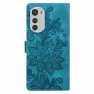 For Motorola Moto E32 4G / E32S Lace Floral Embossed Magnetic Buckle PU Phone Case With Wrist Strap(Green) - 3