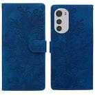 For Motorola Moto E32 4G / E32S Lace Floral Embossed Magnetic Buckle PU Phone Case With Wrist Strap(Blue) - 1