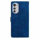 For Motorola Moto E32 4G / E32S Lace Floral Embossed Magnetic Buckle PU Phone Case With Wrist Strap(Blue) - 3