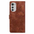 For Motorola Moto E32 4G / E32S Lace Floral Embossed Magnetic Buckle PU Phone Case With Wrist Strap(Brown) - 3