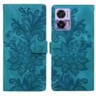 For Motorola Edge 30 Lace Floral Embossed Magnetic Buckle PU Phone Case With Wrist Strap(Green) - 1