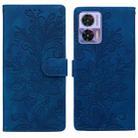 For Motorola Edge 30 Lace Floral Embossed Magnetic Buckle PU Phone Case With Wrist Strap(Blue) - 1