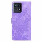 For Motorola Edge+ 2023 Lace Floral Embossed Magnetic Buckle PU Phone Case With Wrist Strap(Purple) - 3