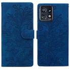 For Motorola Edge+ 2023 Lace Floral Embossed Magnetic Buckle PU Phone Case With Wrist Strap(Blue) - 1