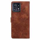 For Motorola Edge+ 2023 Lace Floral Embossed Magnetic Buckle PU Phone Case With Wrist Strap(Brown) - 3