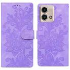 For Motorola Moto G 5G 2023 Lace Floral Embossed Magnetic Buckle PU Phone Case With Wrist Strap(Purple) - 1