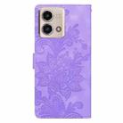 For Motorola Moto G 5G 2023 Lace Floral Embossed Magnetic Buckle PU Phone Case With Wrist Strap(Purple) - 3