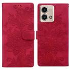 For Motorola Moto G 5G 2023 Lace Floral Embossed Magnetic Buckle PU Phone Case With Wrist Strap(Red) - 1