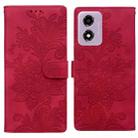 For Motorola Moto G Play 2024 Lace Floral Embossed Magnetic Buckle PU Phone Case With Wrist Strap(Red) - 1