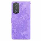 For Motorola Moto G Power 2022 Lace Floral Embossed Magnetic Buckle PU Phone Case With Wrist Strap(Purple) - 3