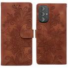 For Motorola Moto G Power 2022 Lace Floral Embossed Magnetic Buckle PU Phone Case With Wrist Strap(Brown) - 1