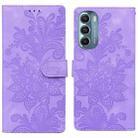 For Motorola Moto G Stylus 5G 2022 Lace Floral Embossed Magnetic Buckle PU Phone Case With Wrist Strap(Purple) - 1