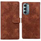 For Motorola Moto G Stylus 5G 2022 Lace Floral Embossed Magnetic Buckle PU Phone Case With Wrist Strap(Brown) - 1