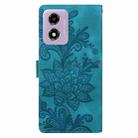 For Motorola Moto G04 / E14 / G24 Lace Floral Embossed Magnetic Buckle PU Phone Case With Wrist Strap(Green) - 3