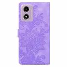 For Motorola Moto G04 / E14 / G24 Lace Floral Embossed Magnetic Buckle PU Phone Case With Wrist Strap(Purple) - 3
