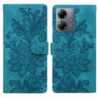 For Motorola Moto G14 Lace Floral Embossed Magnetic Buckle PU Phone Case With Wrist Strap(Green) - 1