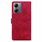 For Motorola Moto G14 Lace Floral Embossed Magnetic Buckle PU Phone Case With Wrist Strap(Red) - 3