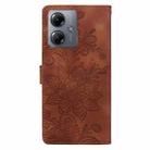 For Motorola Moto G14 Lace Floral Embossed Magnetic Buckle PU Phone Case With Wrist Strap(Brown) - 3